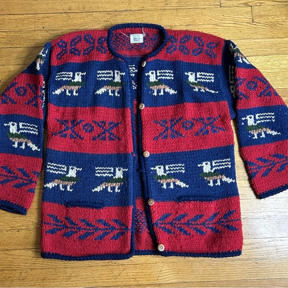 Artesanias Hand-Knitted Cardigan Sweater 100% Wool - Picture 1 of 7